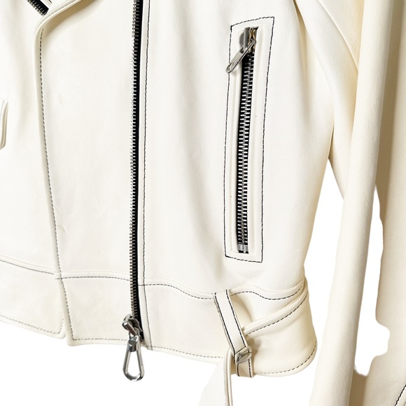 Sandro Edwin White Sheep Leather Cropped Motorcycle Jacket A1A Moto Size Small/6 - Picture 6 of 15